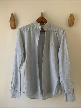 Lacoste Men’s Blue Stripe Grandad Collar Shirt Jacket